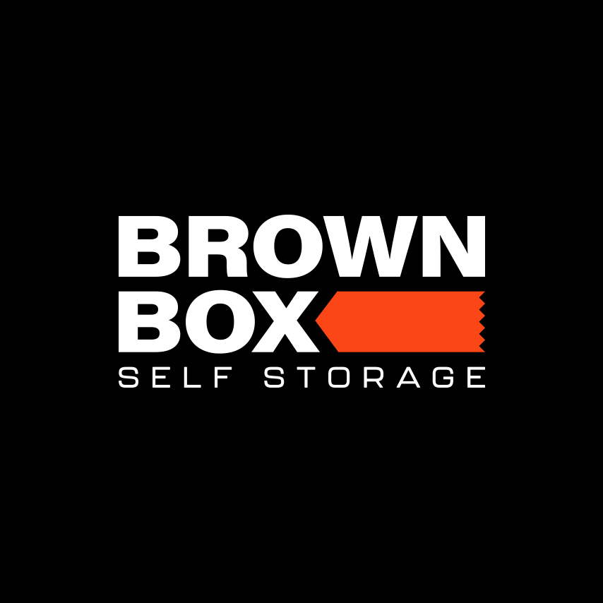 brown box self storage logo on black
